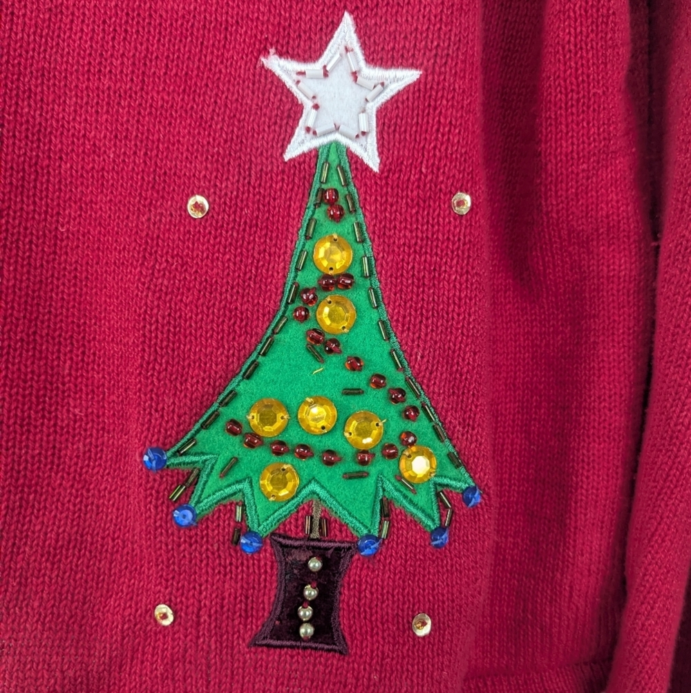 Tiara International Christmas Collection Size XL Beaded/Sequin Cardigan Sweater - Picture 14 of 16